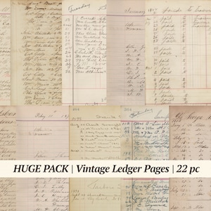 Vintage Ledger Seiten | 22tlg | druckbares vintage Junk Journal Papier, digitales Collage Blatt, altes Journaling Ephemera, handgeschriebenes Scrapbook