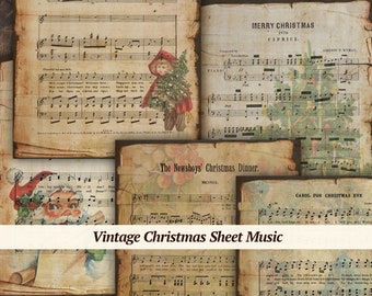 Spartiti natalizi vintage / 5 pezzi / pagine di diario spazzatura stampabili, carta per scrapbooking di Babbo Natale, foglio di collage digitale, canti natalizi antichi
