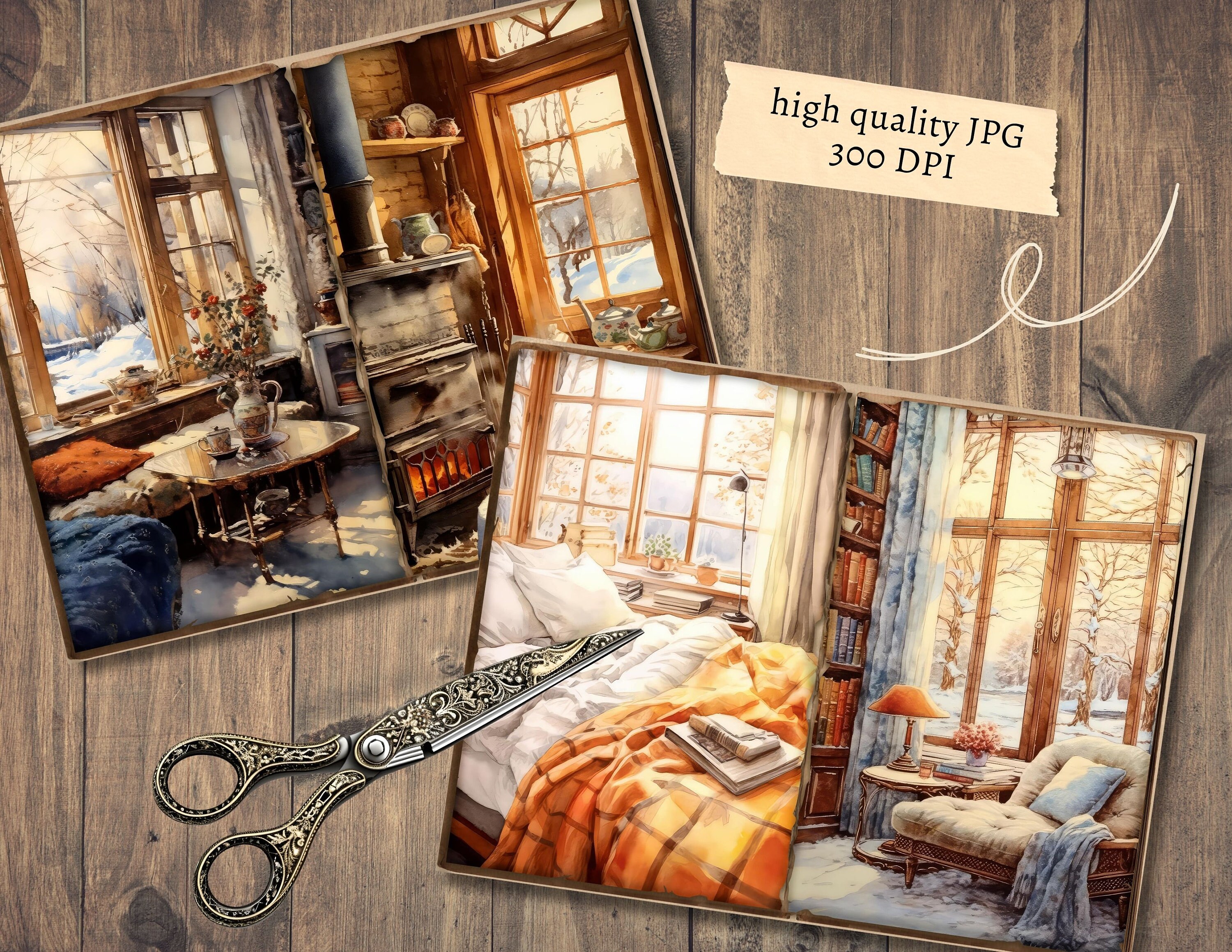 Cozy Winter Junk Journal Pages, Digital Scrapbook Paper Kit, Snow ...