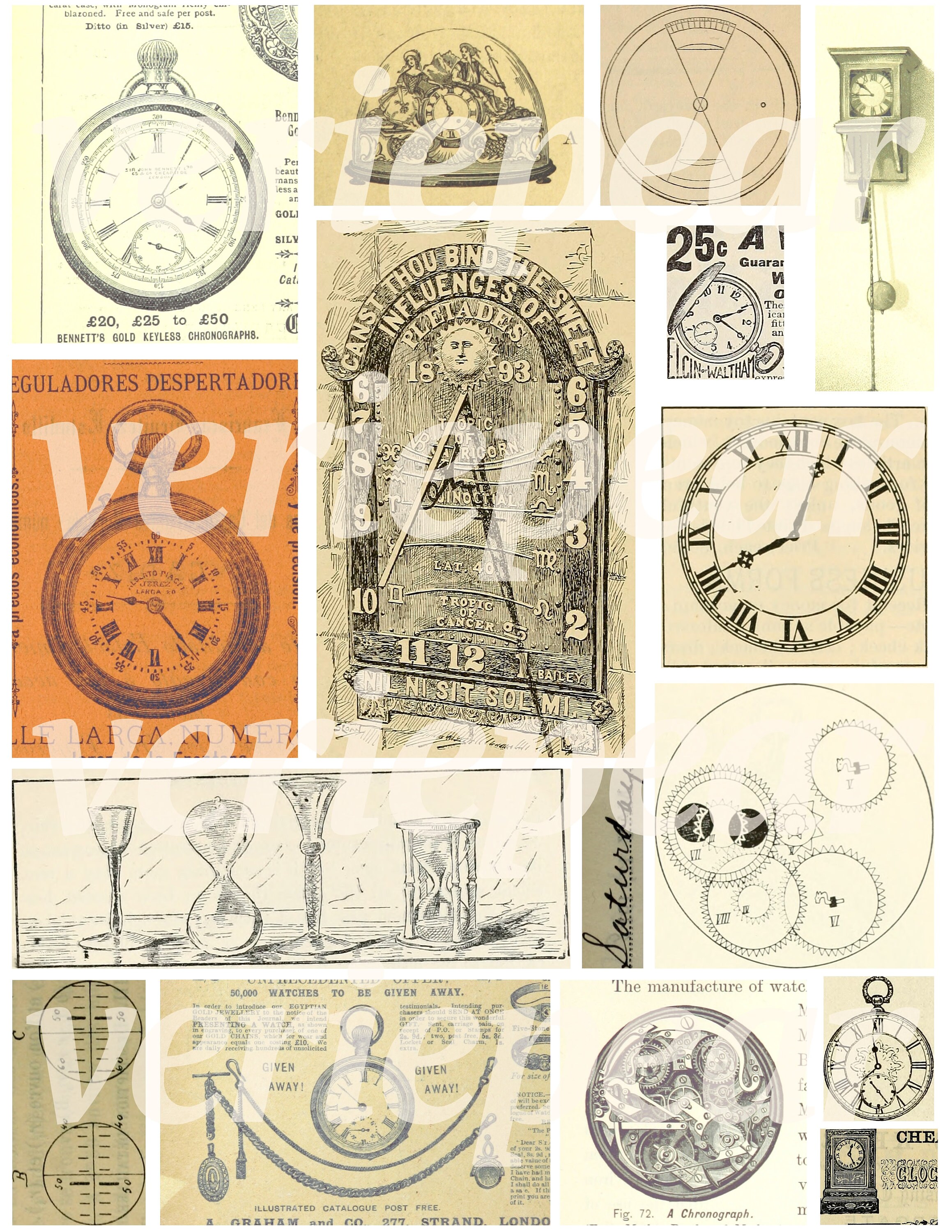 Vintage Time & Clock Ephemera 65 Pc Printable Junk Etsy