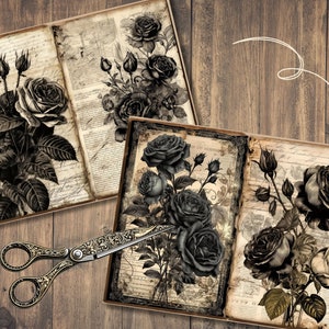 Black Roses Junk Journal Pages, Digital Scrapbook Paper Kit, Gothic ...