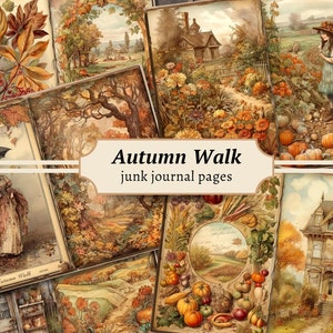 Herbst Spaziergang Junk Journal Seiten, Digitales Herbst Scrapbook Kit, Druckbares Papier, Kuscheliges Collage Sheet, Vintage Ephemera, Kürbis Ernte Download