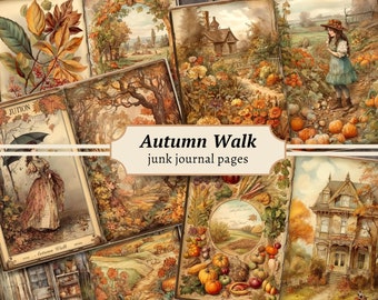 55 Autumn Walk Junk Journal Pages, Digital Fall Scrapbook Kit ...