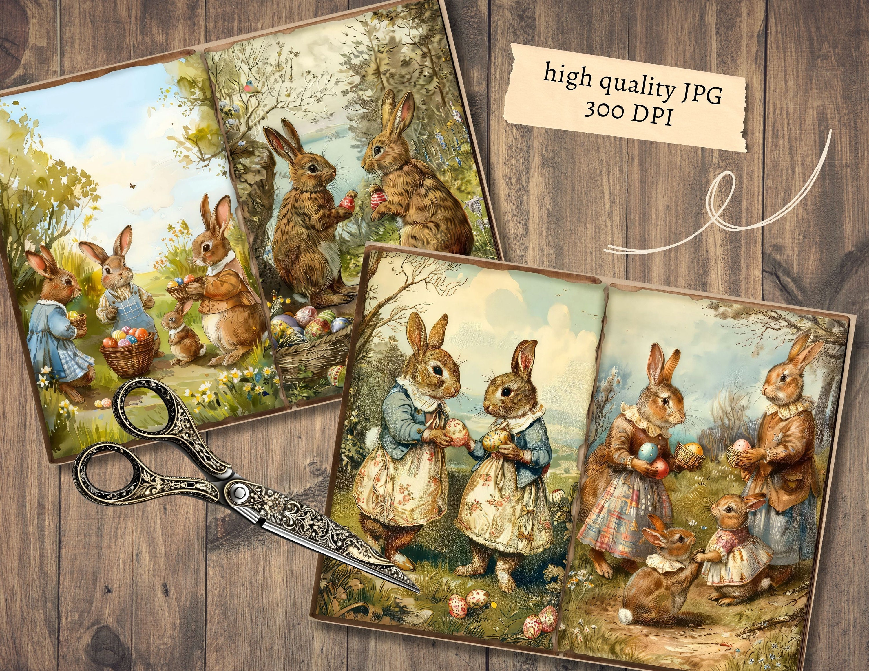 Easter Bunnies Junk Journal Pages, Digital Scrapbook, Floral Paper Kit ...
