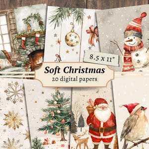 Soft Christmas Digital Papers, Scrapbook Kit, Neutral Christmas Printable, Xmas Junk Journal Page, Cute Holidays Ephemera, Card Making Sheet