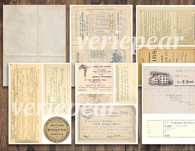 Vintage Junk Journal Ephemera Pack 50 Seiten ausdruckbare Collage Vorlage, digitales Scrapbook Kit, Ledger Seiten, Postkarten, handgeschriebene Briefe Bild 9