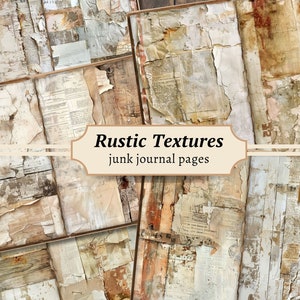 Rustieke texturen ongewenste dagboekpagina's, digitale plakboekkit, neutraal afdrukbaar, verontrust collageblad, vintage verweerde achtergrond