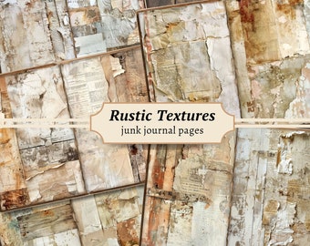 Rustic Textures Junk Journal Pages, Digital Scrapbook Paper Kit, Neutral Printable, Distressed Collage Sheet, Vintage Weathered Background