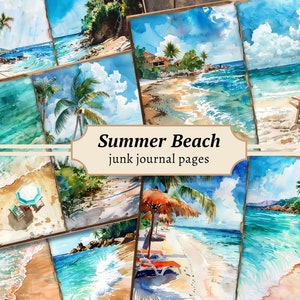 Pages de carnet de bordel de plage d'été, kit de papier de scrapbooking numérique, impression nautique, feuille de collage de mer, téléchargement océan vintage, cartes côtières