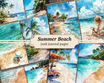 Summer Beach Junk Journal Pages, Digital Scrapbook Paper Kit, Nautical Printable, Sea Collage Sheet, Vintage Ocean Download, Coastal Cards