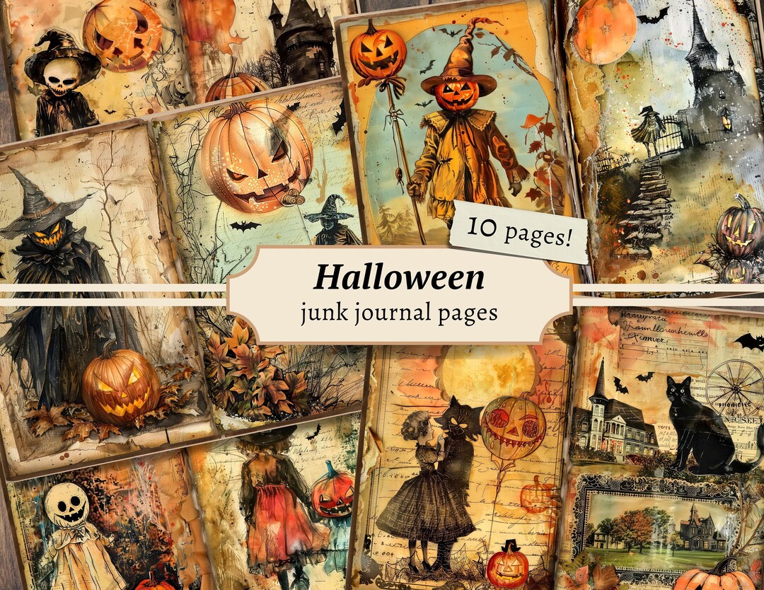 Halloween Junk Journal Pages, Digital Scrapbook Paper Kit, Spooky ...