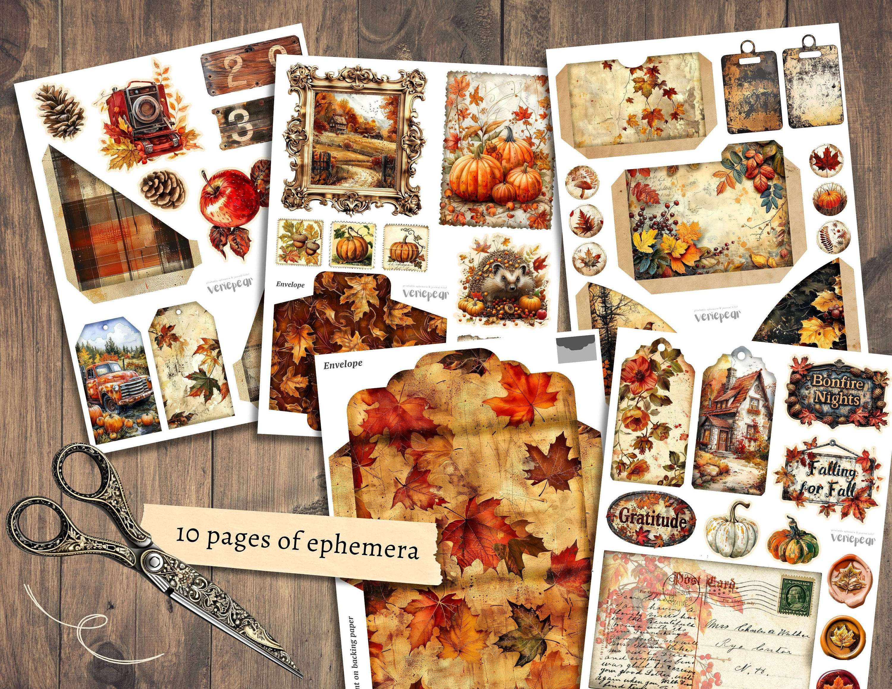 Autumn Junk Journal Kit, Digital Scrapbook Paper, Fall Printable ...