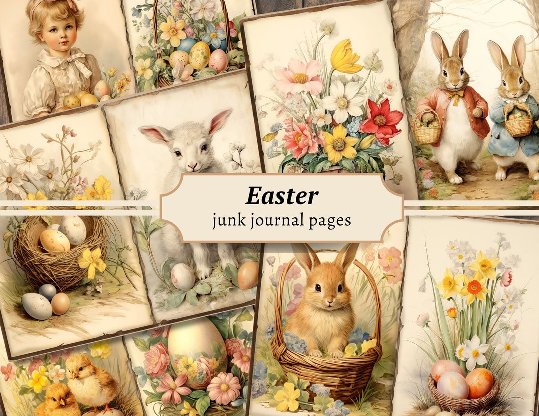 Easter Junk Journal Pages, Digital Scrapbook Paper Kit, Flower ...