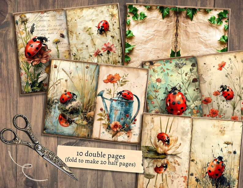 Ladybug Junk Journal Kit, Digital Scrapbook Paper, Ladybird Printable ...