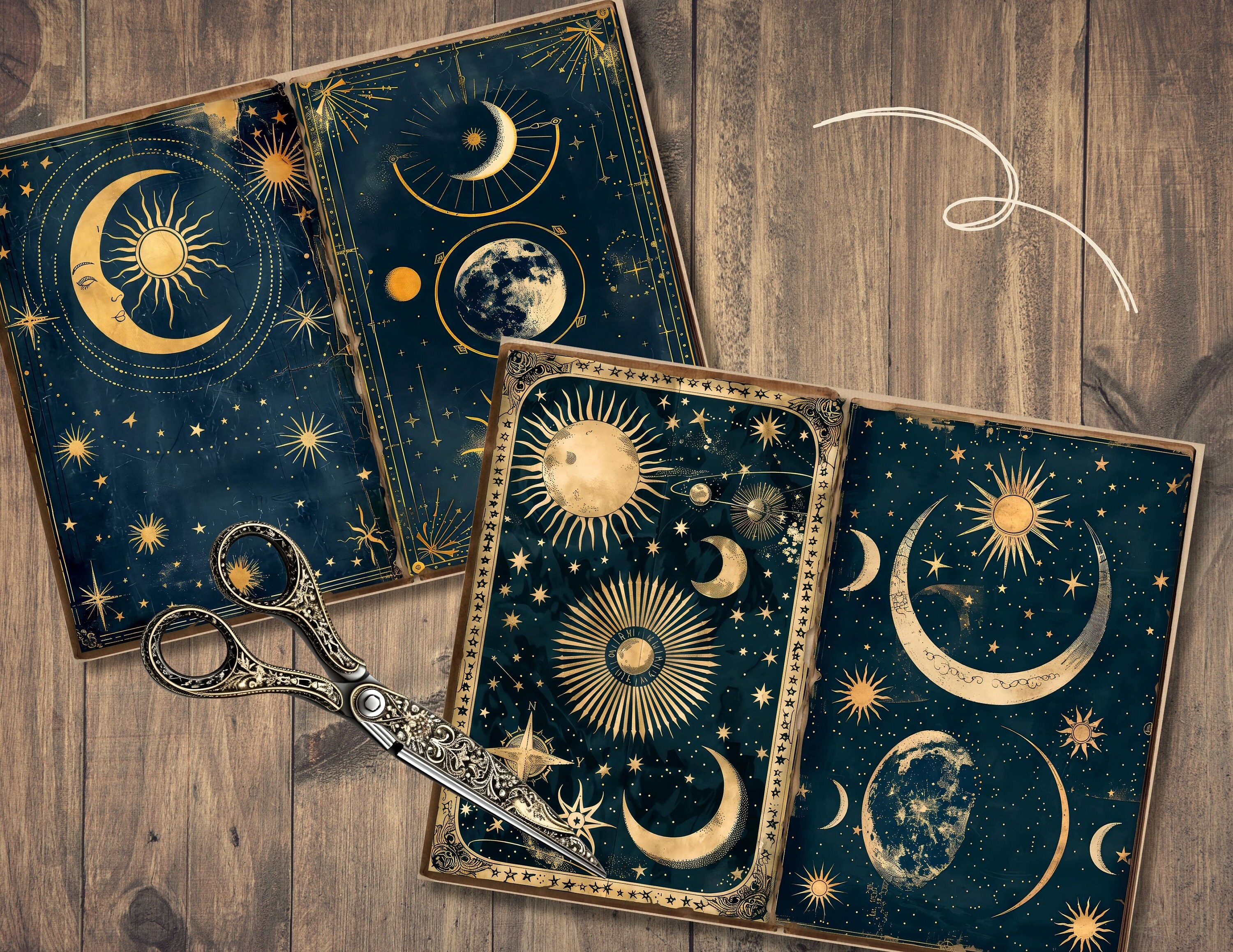 Sun & Moon Junk Journal Pages, Digital Scrapbook Paper Kit, Celestial ...