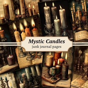 Mystic Candles Junk Journal-pagina's, digitale plakboekkit, afdrukbaar Goth, Dark Witch-collageblad, vintage ephemera, BOS-download