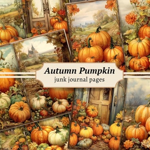 Páginas de diario basura de calabaza de otoño, kit de papel de álbum de recortes digital, imprimible de Acción de Gracias, hoja de collage acogedora, efímera vintage, cosecha de otoño