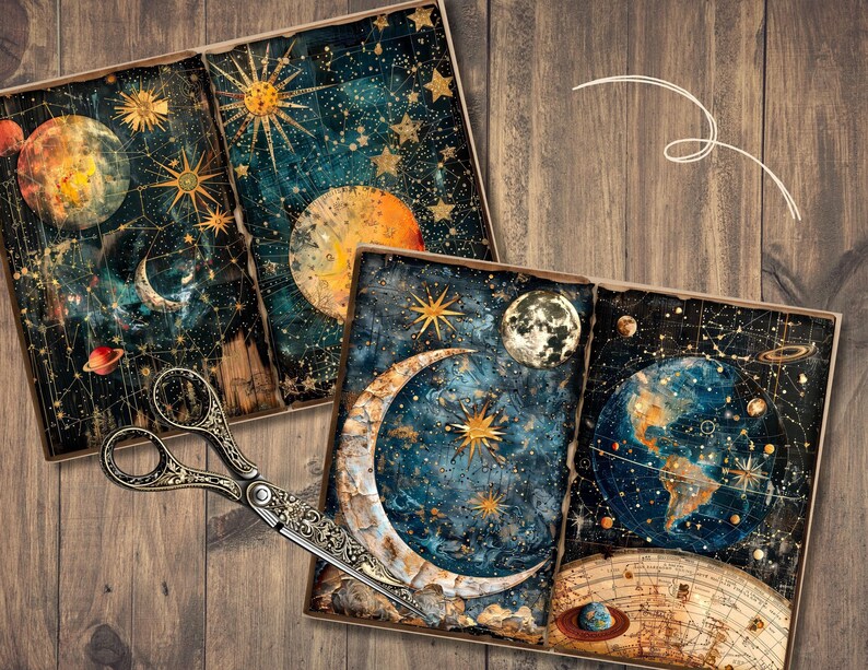 Celestial Junk Journal Pages, Digital Scrapbook, Galaxy Paper Kit ...