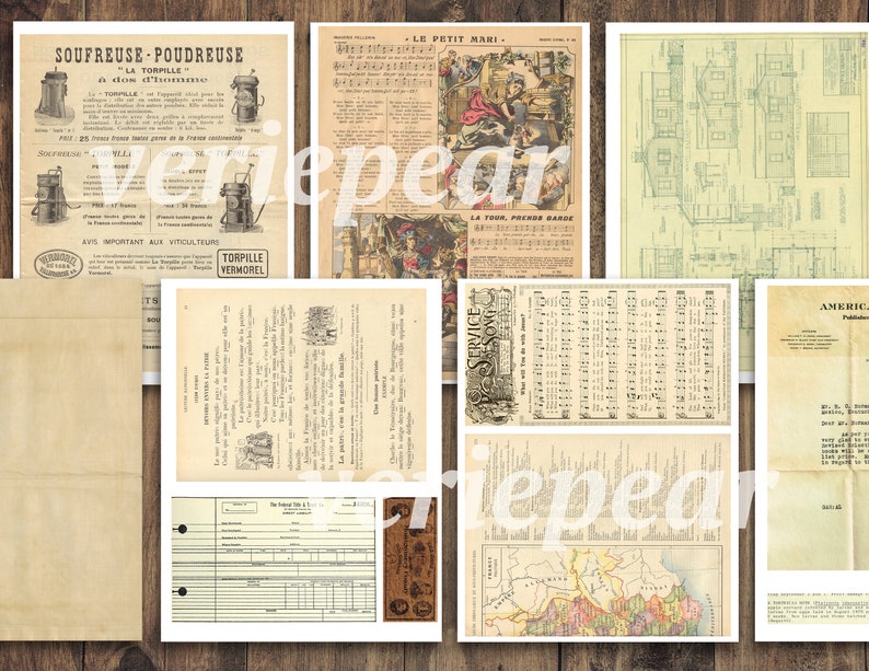 Vintage Junk Journal Ephemera Pack 50 Seiten ausdruckbare Collage Vorlage, digitales Scrapbook Kit, Ledger Seiten, Postkarten, handgeschriebene Briefe Bild 3