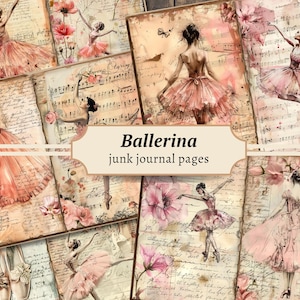 Ballerina ongewenste dagboekpagina's, digitale plakboekkit, afdrukbaar ballet, shabby chic collagevel, vintage ephemera, bloemenrozen ATC