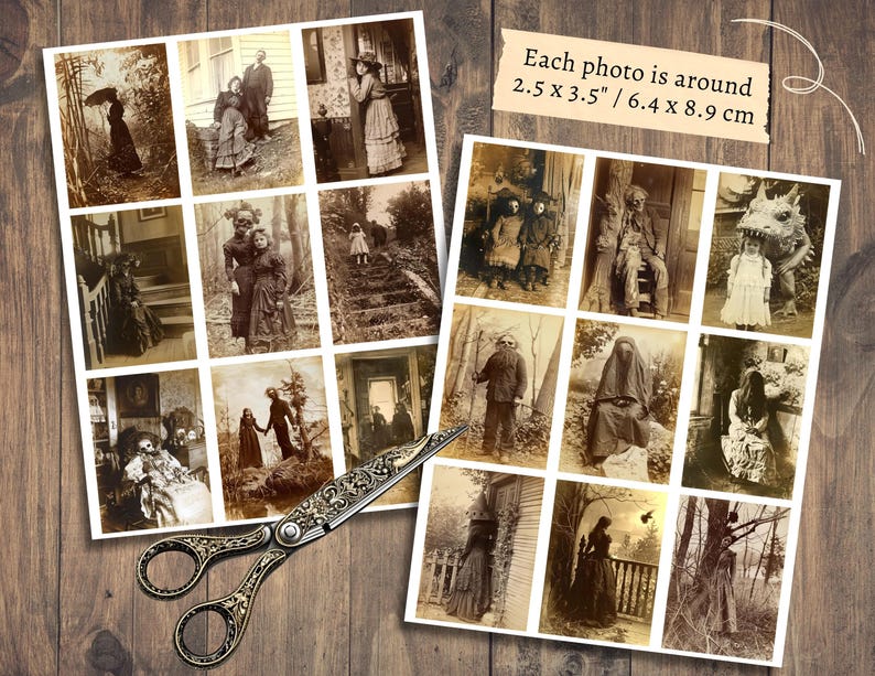 Griezelige foto's, afdrukbare rare ephemera, vintage junkjournal, digitale plakboekkit, griezelig collageblad, grimoire-horror, gotische download afbeelding 4