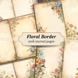 Aquarell Wildblumen Border Junk Journal Seiten, digitales Scrapbook Papier Kit, Blumen zum ausdrucken, Blumen Collage Blatt, Vintage botanische