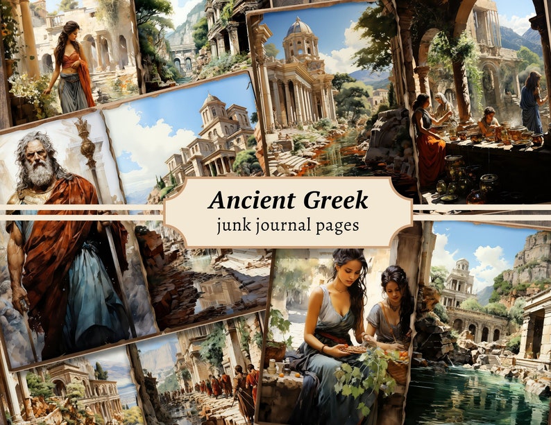 Ancient Greek Junk Journal Pages, Digital Scrapbook Paper Kit, Greece ...