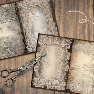 Vintage Lace Junk Journal Pages, Digital Grunge Scrapbook Paper ...