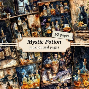 Mystic Potion Junk Journal Pages, Digital Scrapbook Paper Kit, Alchemy Printable, Witchy Collage Sheet, Magic Spell Book, Vintage Ephemera