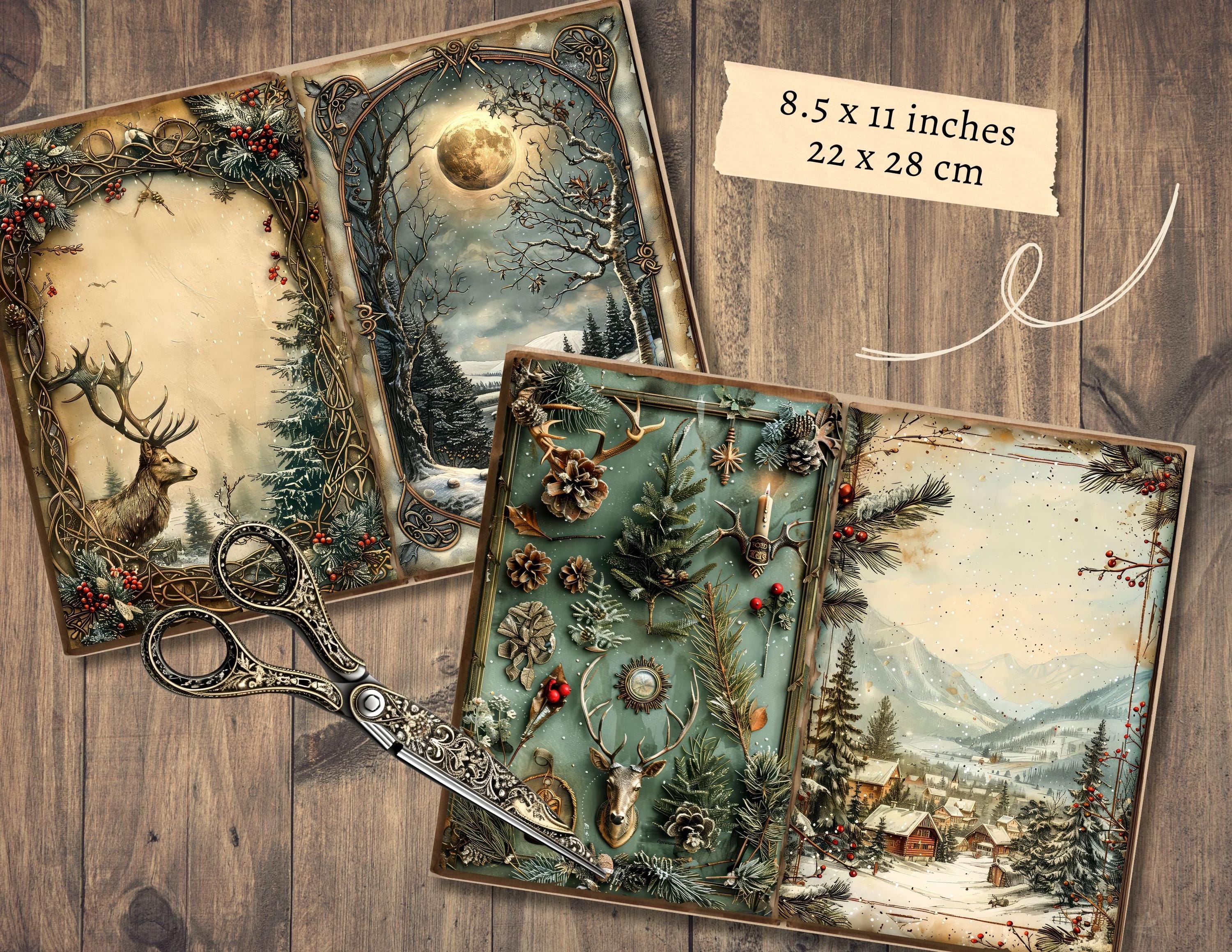 Solstice Collage Winter Solstice Junk Journal Pages, Digital Scrapbook, Yuletide Paper ...