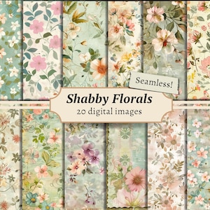 Shabby Chic Florals Nahtlose digitale Papiere, Scrapbook Hintergrund, rustikale Blumen druckbare, Vintage Pastell Muster, Journal Seiten Download