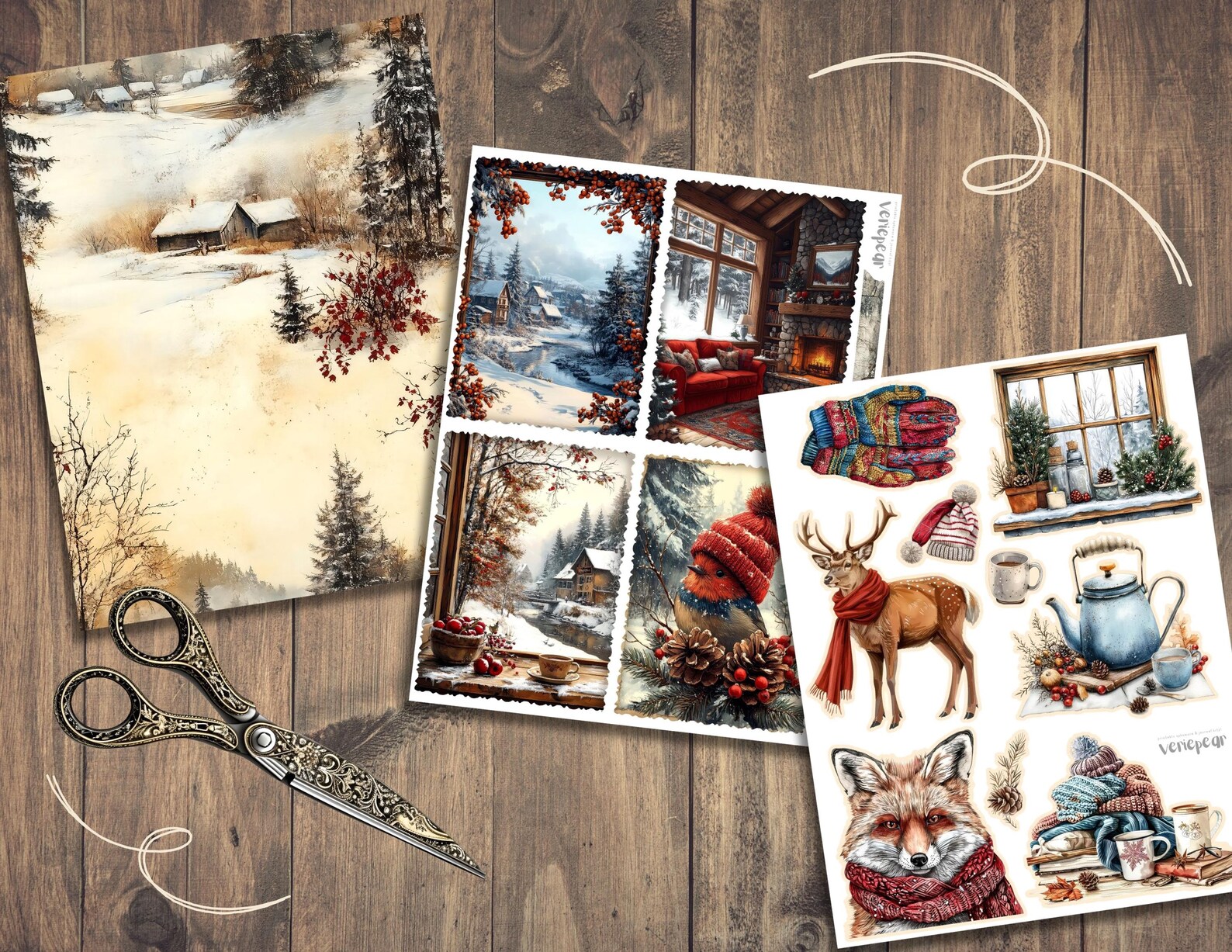 Winter Add Cozy Winter Add on Junk Journal Kit, Digital Scrapbook Paper, Snow ...