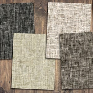 May include: Four different fabric swatches with a woven texture. The swatches are in black, white, beige, and brown.