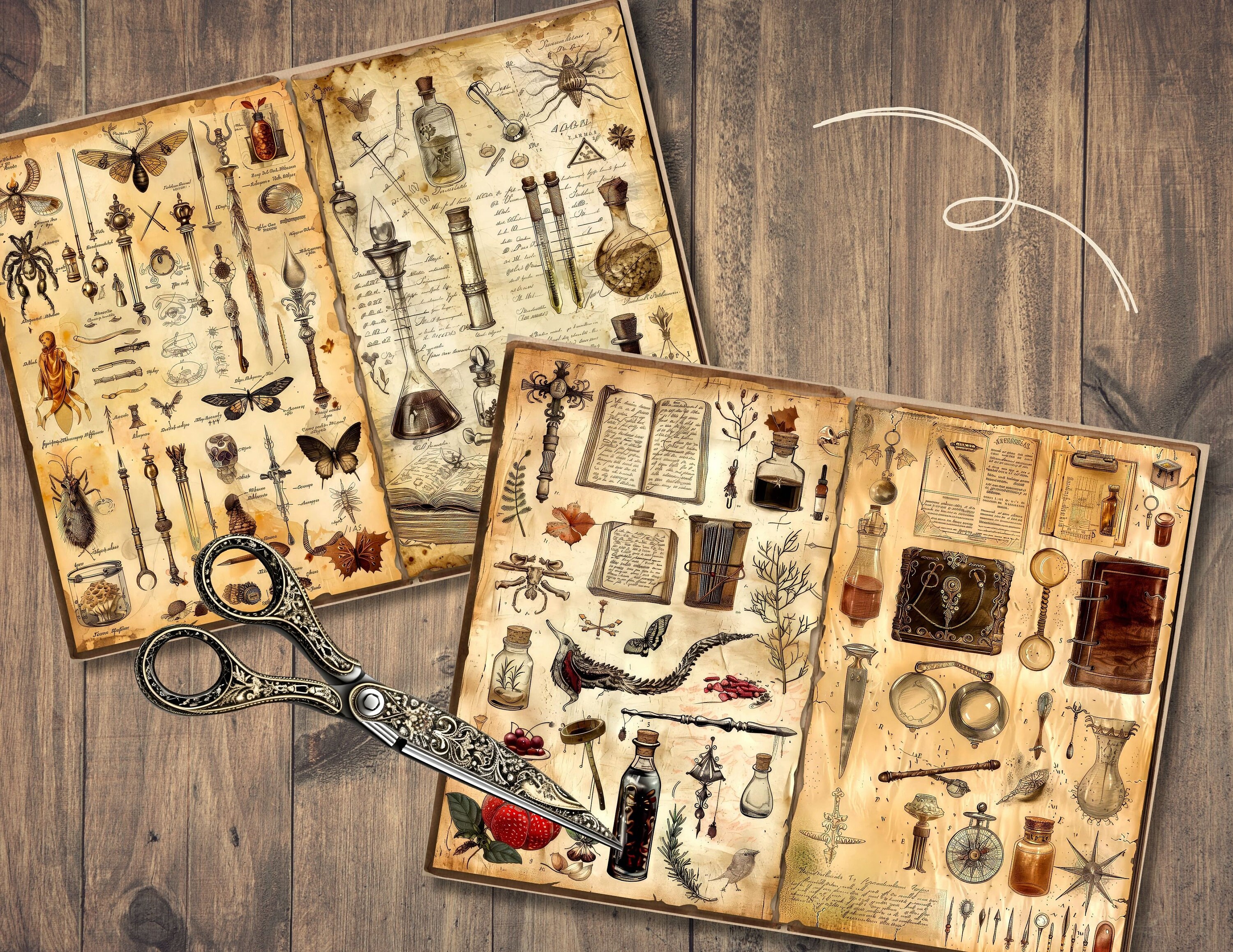 Book of Witchcraft Junk Journal Pages, Digital Scrapbook Paper Kit ...