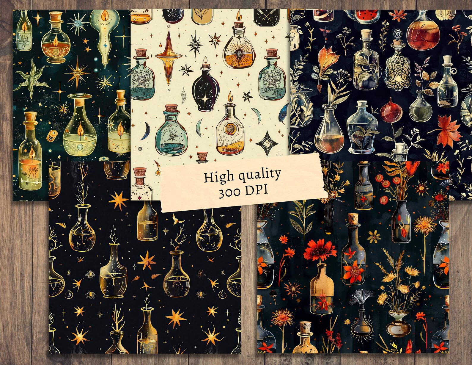 Mystic Potions Seamless Digital Papers, Alchemy Scrapbook Background ...