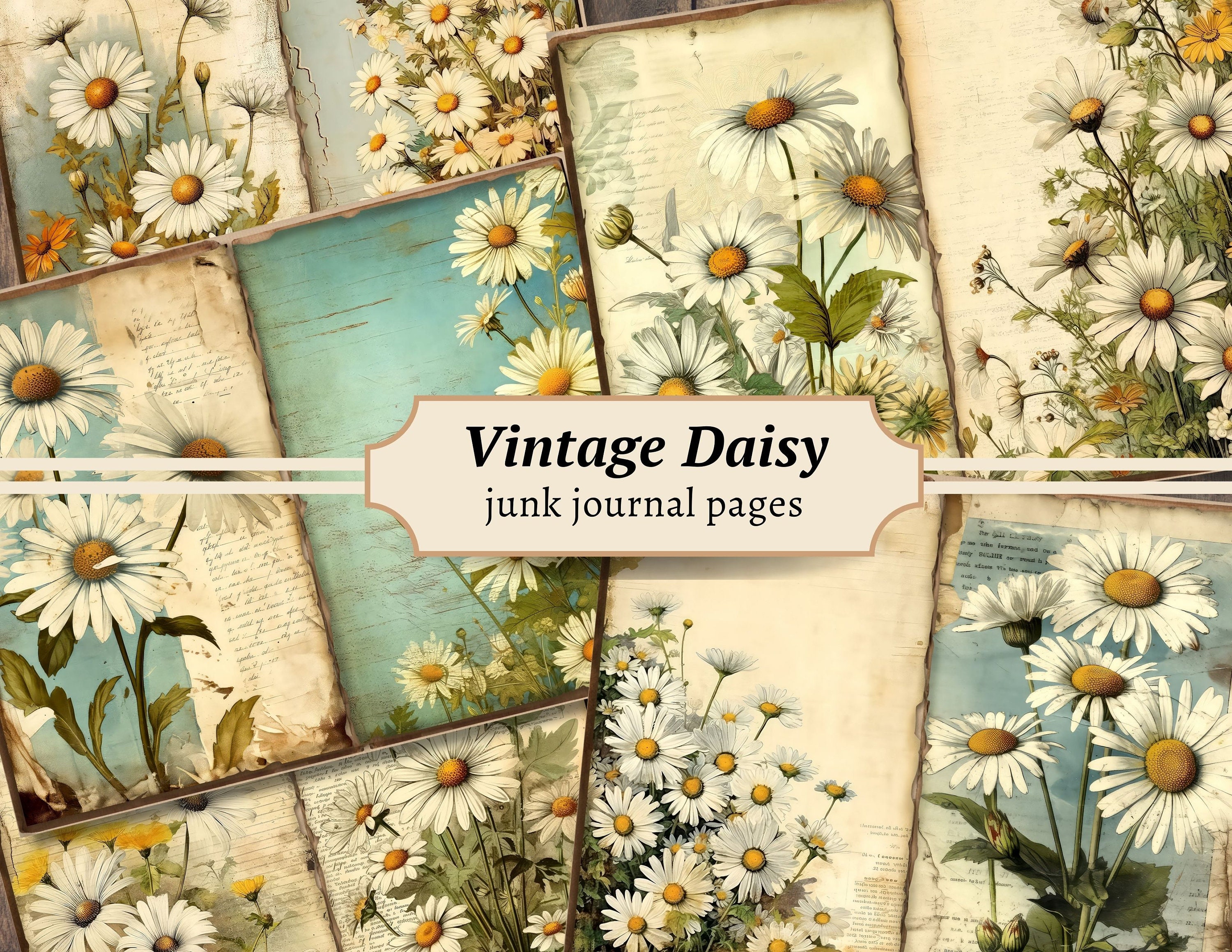 Vintage Daisy Junk Journal Pages, Digital Scrapbook Paper Kit, Floral ...