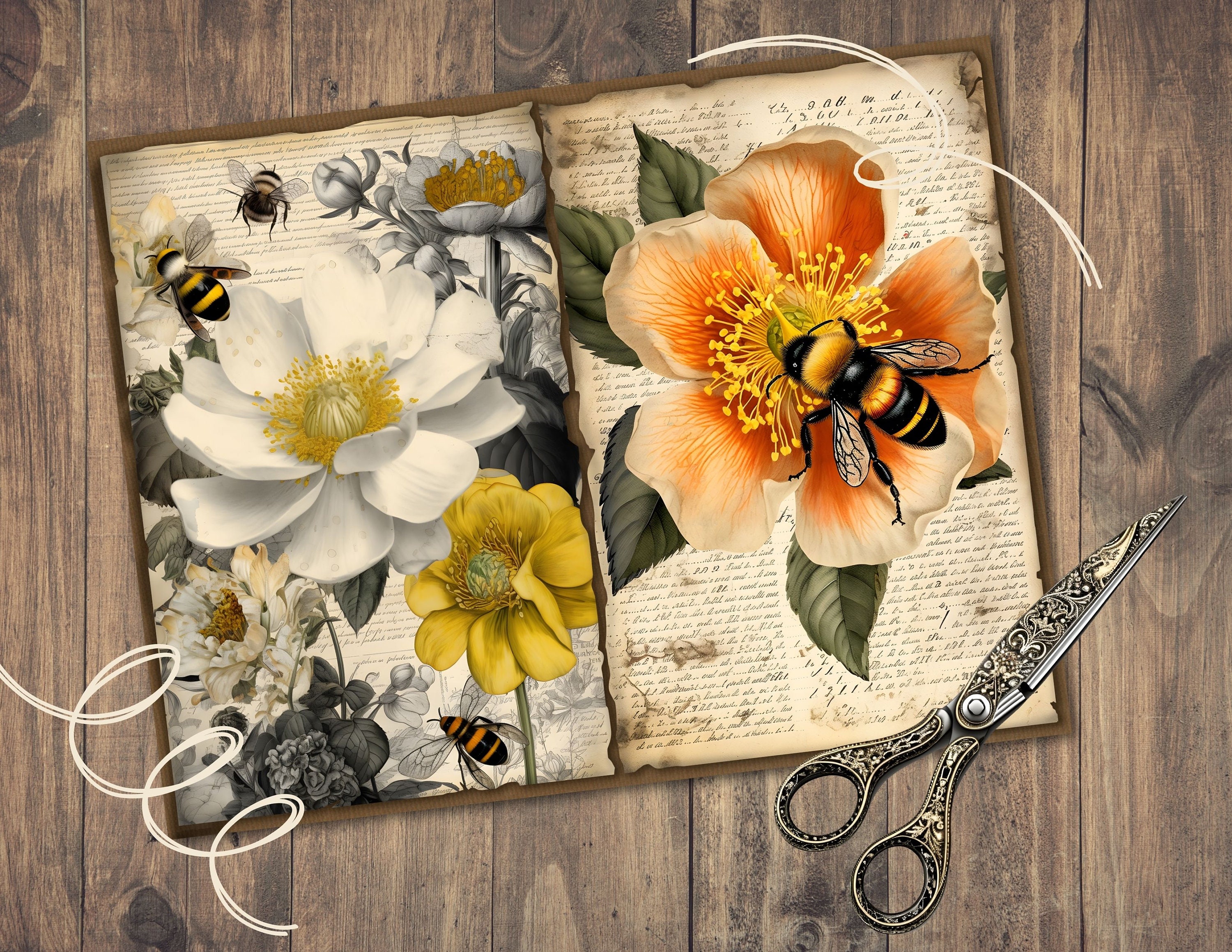 Digital Dandelion Journaling Pages, Vintage Junk Journal