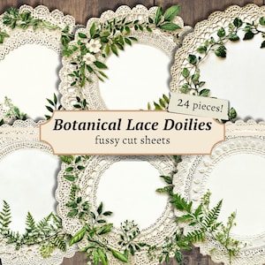 Botanische kanten kleedjes Kieskeurige snitten, digitaal kortstondig, vintage afdrukbaar, bladeren ongewenste dagboekkit, plakboekpapier, kaarten maken, collagevel