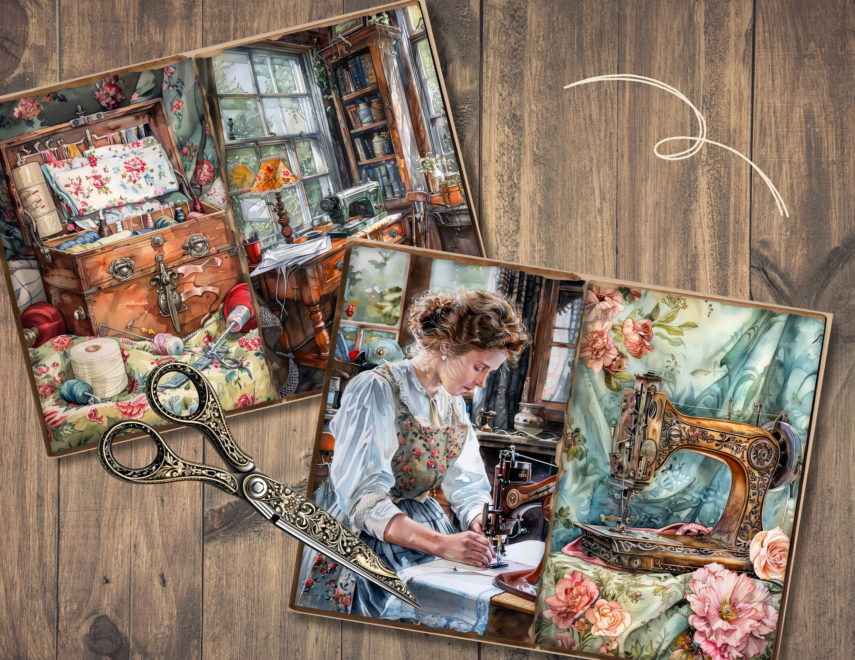 Vintage Sewing Junk Journal Pages, Digital Scrapbook Paper, Victorian ...