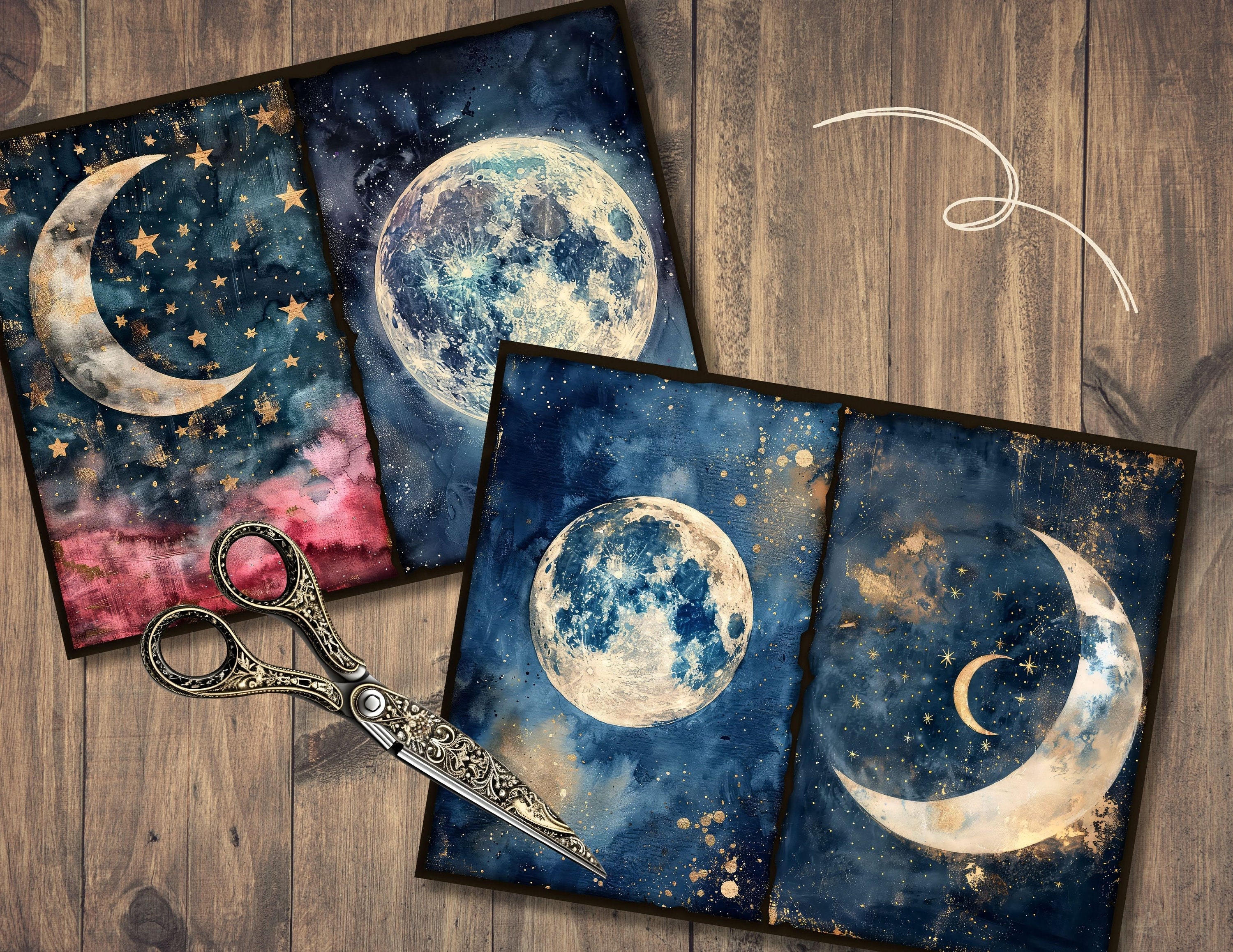Celestial Moon Junk Journal Pages, Digital Scrapbook Paper Kit, Night ...