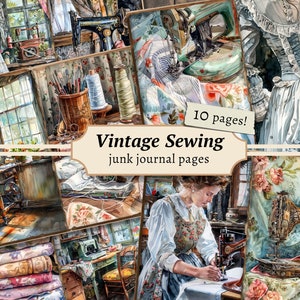 Vintage Sewing Junk Journal Pages, digital scrapbook paper, victorian printable, seamstress collage sheet, sewing machine kit, ephemera ATC