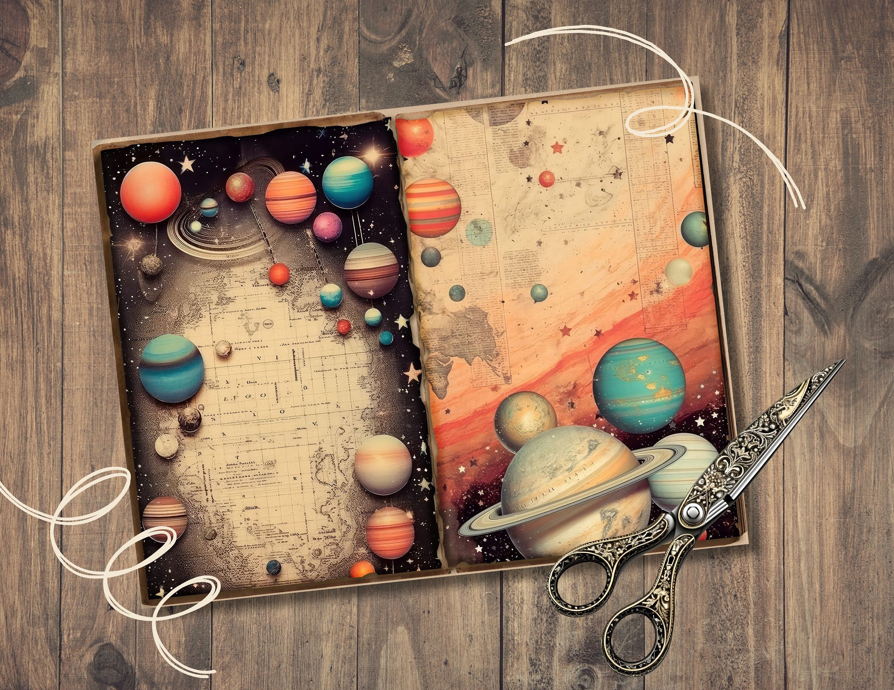 Galaxy Junk Journal Pages, Digital Scrapbook Paper Kit, Celestial ...