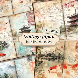 Vintage Japan Junk Journal Seiten, digitales Scrapbook Papier, asiatisches Printable, Kirschblüte Collage Sheet, orientalische Ephemera, Kartenherstellung