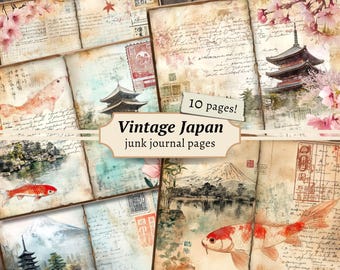 Vintage Japan Junk Journal Pages, Digital Scrapbook Paper, Asian Printable, Cherry Blossom Collage Sheet, Oriental Ephemera, Card Making