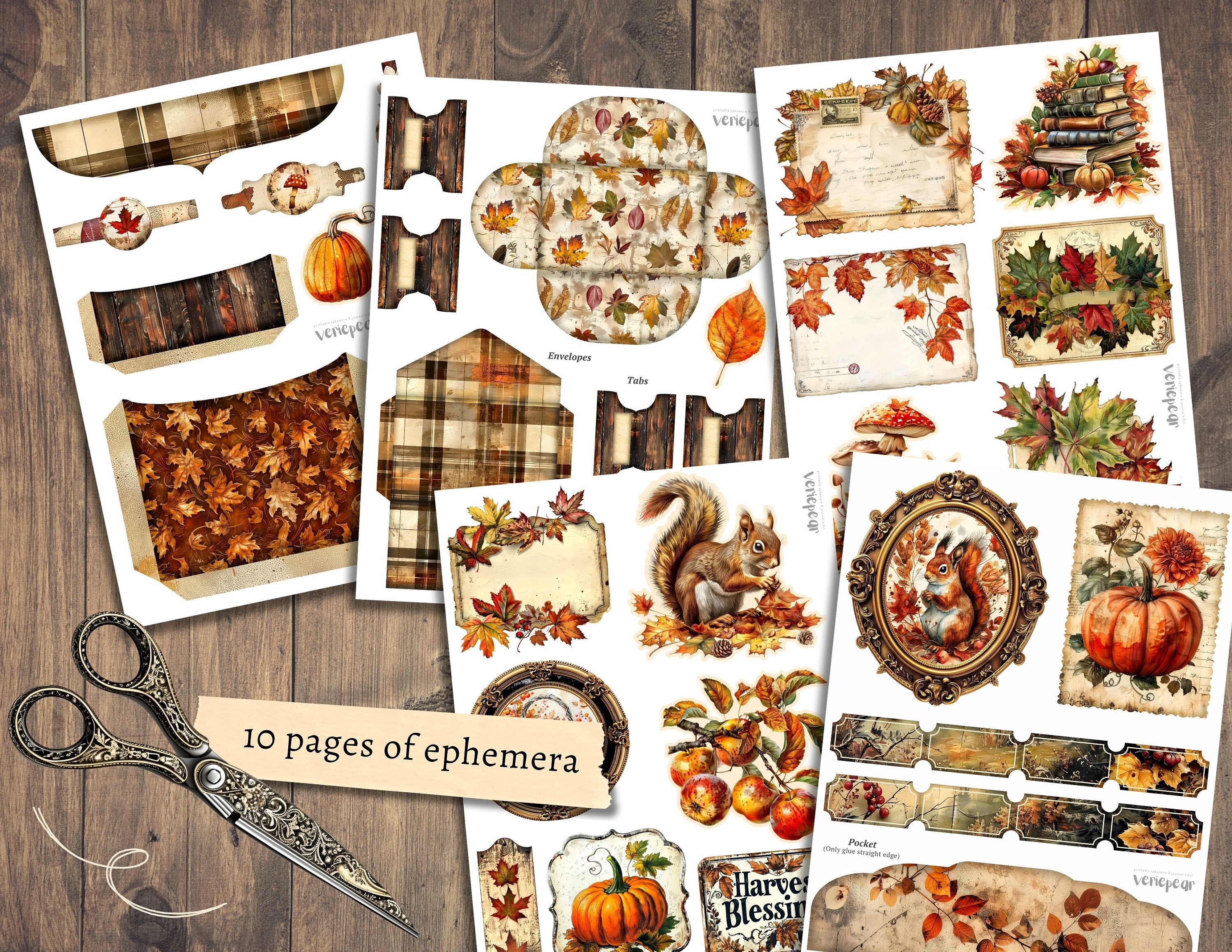 Autumn Junk Journal Kit, Digital Scrapbook Paper, Fall Printable ...