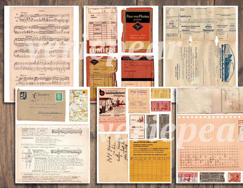 Vintage Junk Journal Ephemera Pack | SET 2 | Printable Collage Sheet ...