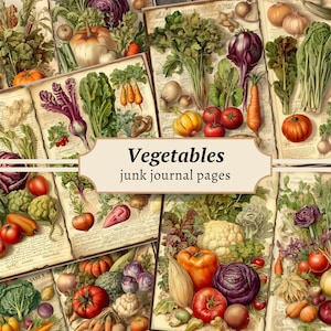 Páginas de diário de lixo vegetal, kit de papel para álbum de recortes digital, culinária para impressão, folha de colagem de livro de receitas, coisas efêmeras vintage, download de cozinha