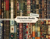Victorian Books Seamless Digital Papers, Reading Scrapbook Background Kit, Library Printable, Vintage Antique Pattern, Dark Academia Journal