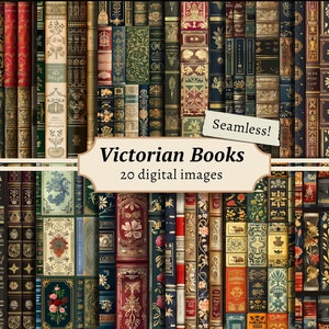 Victorian Books Seamless Digital Papers, Kit di sfondo per album di ritagli di lettura, Stampabile per biblioteca, Motivo antico vintage, Dark Academia Journal