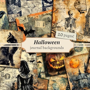 Halloween Hintergründe, Junk Journal Seiten, Digital Scrapbook Papier Kit, Gothic Printable, Kürbis Collage Sheet, Vintage Ephemera